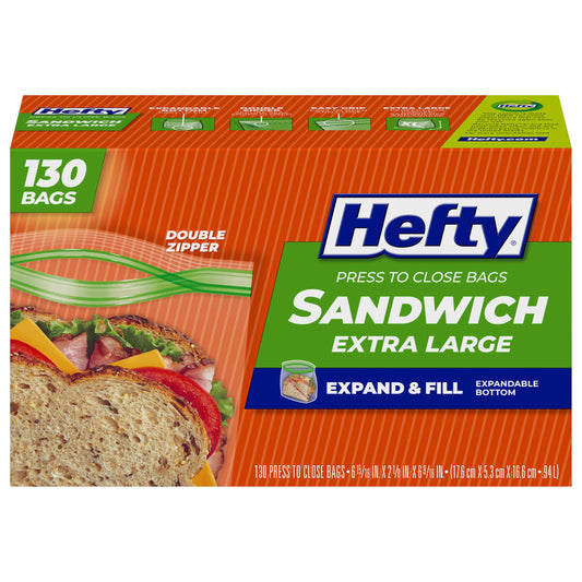 130 Count Hefty Extra Large Resealable Sandwich Bags