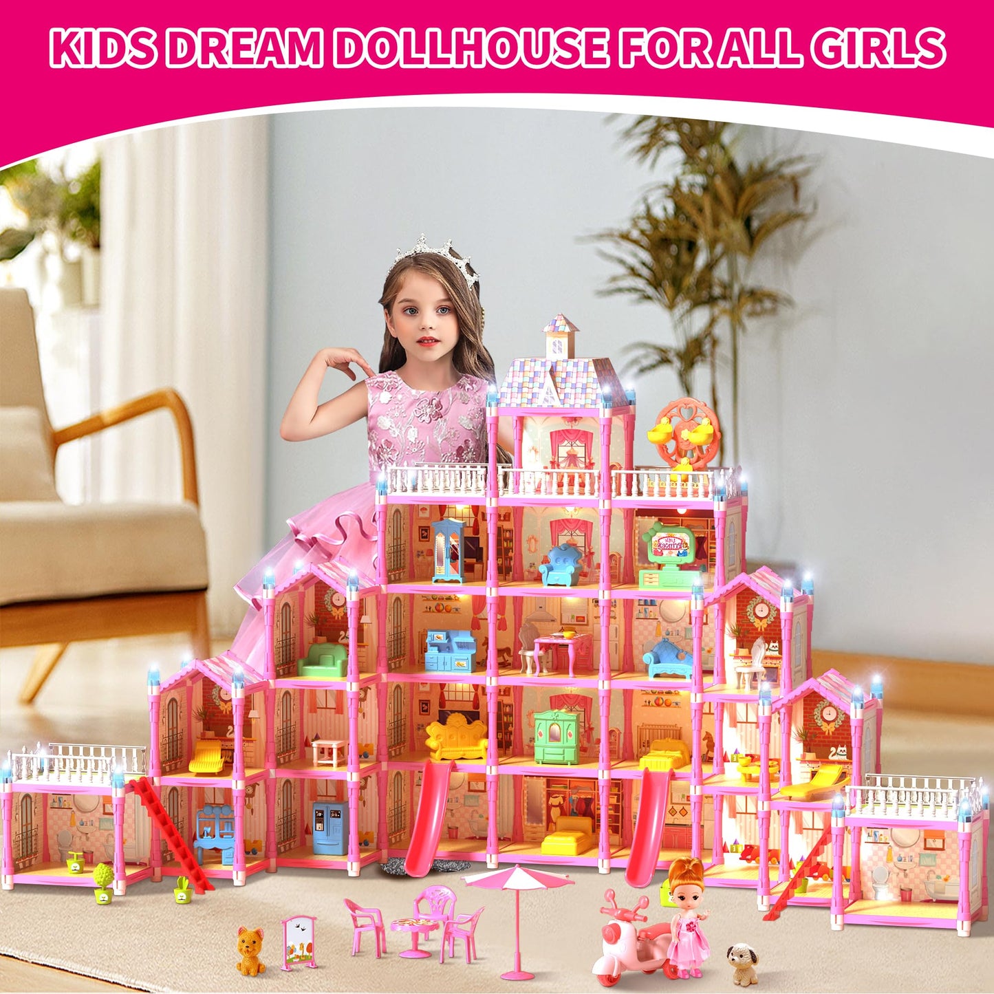 KLADNDER 5-Story Dollhouse with 29 Rooms