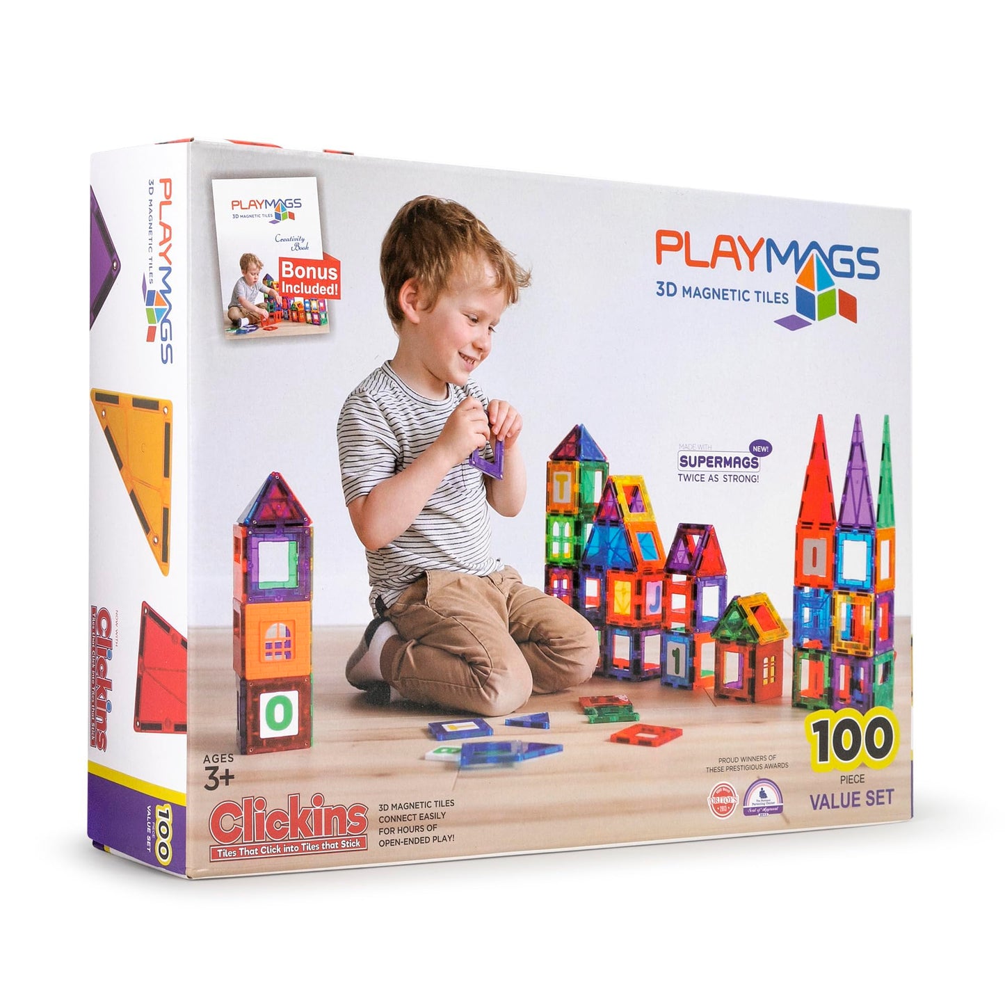 Playmags 100-Piece Magnetic Building Tiles Set