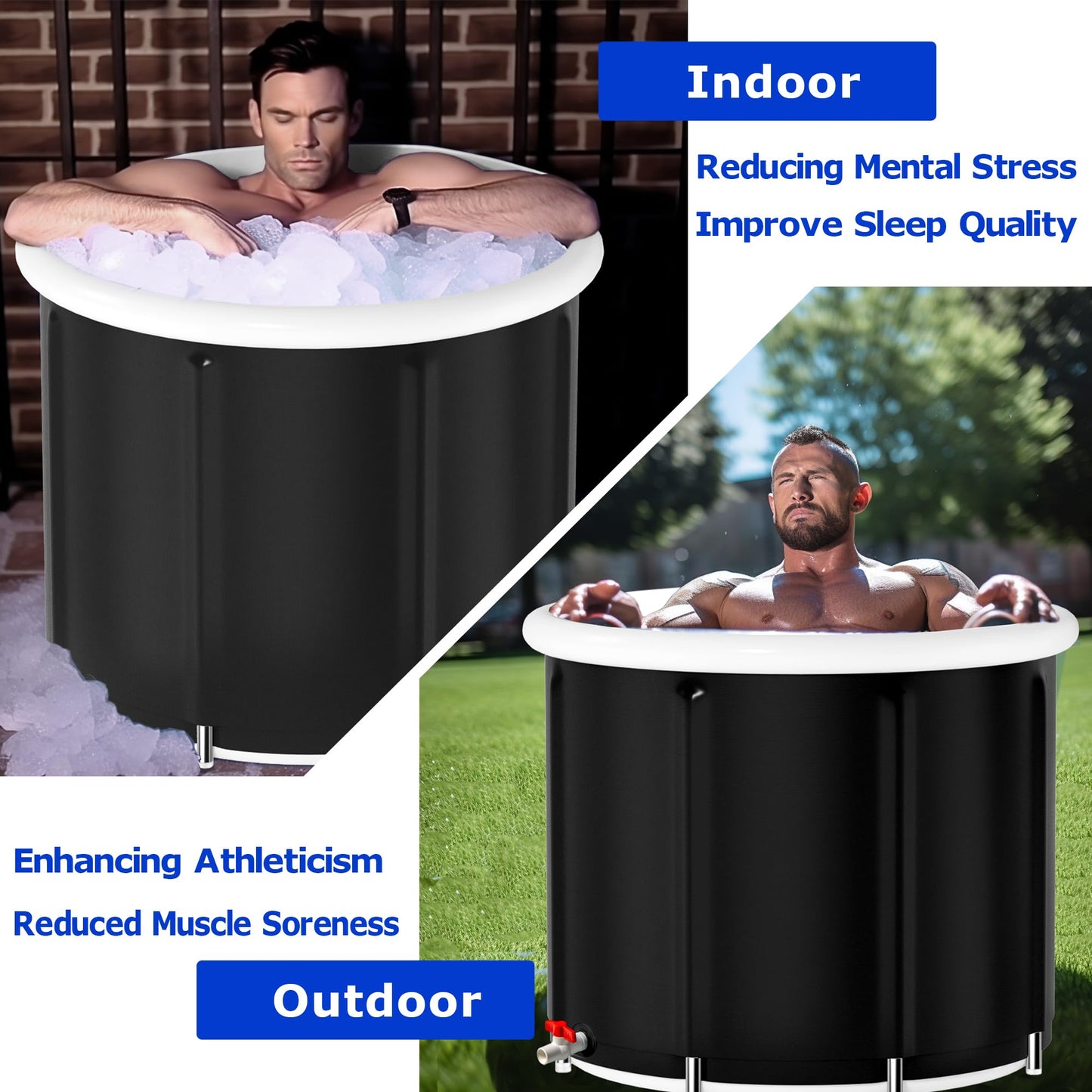 Generic Ice-Bath-Tub-Athletes with Two Cover, XL Multiple Layered Portable-Ice-Bath-Plunge-Pool, 105 Gallons Cold-Plunge-Tub with Lid, 8 Stainless Steel Supports the-Ice-Pod., Dark Black