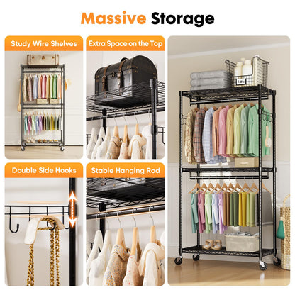 Heavy Duty Adjustable Clothes Rack with Wheels
