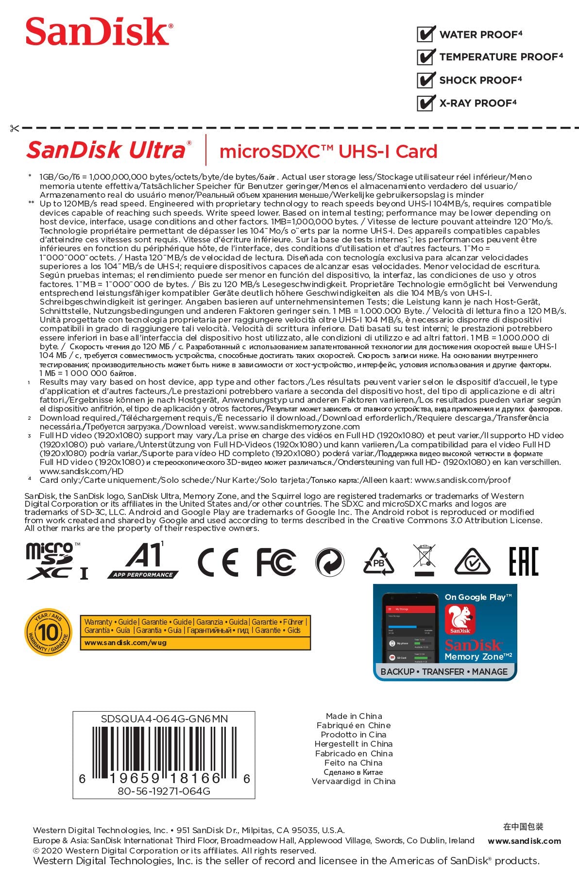 SanDisk Ultra microSD UHS-I Card 64GB, 120MB/s R