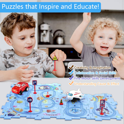 Puzzle Race Track Car Set for Kids Ages 3-6