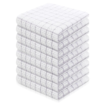 Fintale 100% Cotton Dish Cloths - Soft, Super Absorbent and Lint Free Dish Towels for Kitchen - Good for Drying and Washing Dishes - 8 Pack (Lattice Designed, Light Grey) - 12 x 12 Inches