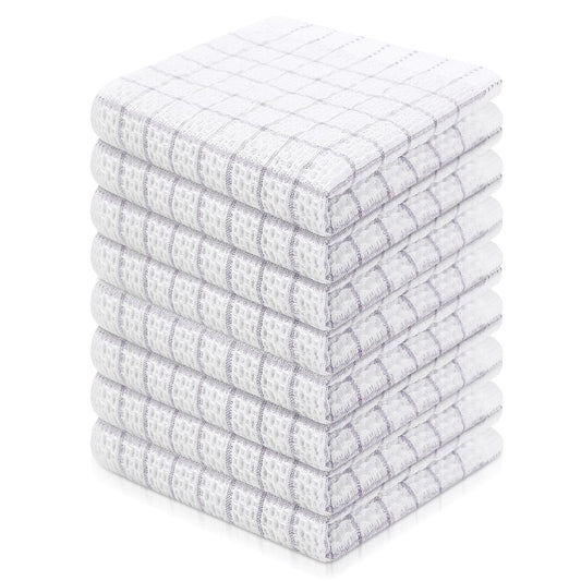 Fintale 100% Cotton Dish Cloths - Soft, Super Absorbent and Lint Free Dish Towels for Kitchen - Good for Drying and Washing Dishes - 8 Pack (Lattice Designed, Light Grey) - 12 x 12 Inches