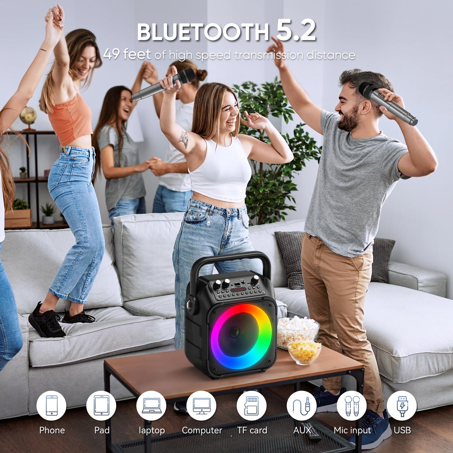 Karaoke Machine with 2 Wireless Microphones