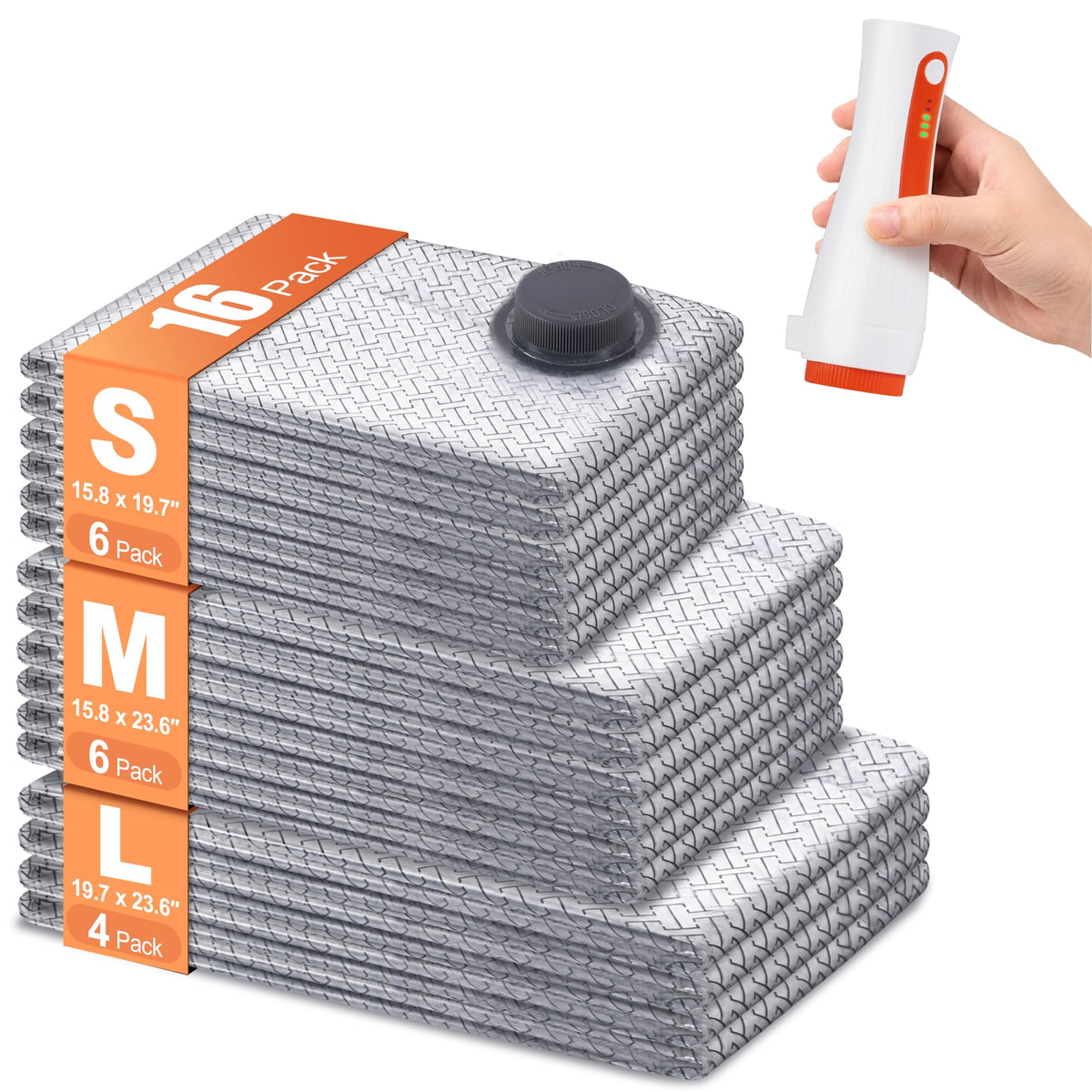 16 Pack Vacuum Storage Compression Bags with Pump