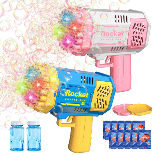 Bubble Machine 2 Pack Mini Bubble Gun for Toddlers, Bubble Maker Blower Toys with Lights,4000+ Bubbles Per Minute for Boys Girls Toddlers Outdoor Indoor Birthday Wedding Party (Blue Pink)
