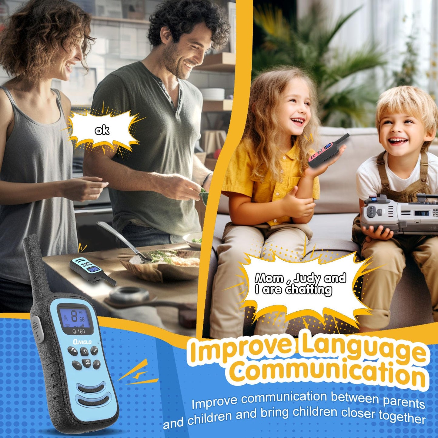 QNIGLO Kids Rechargeable Walkie Talkies 3 Pack