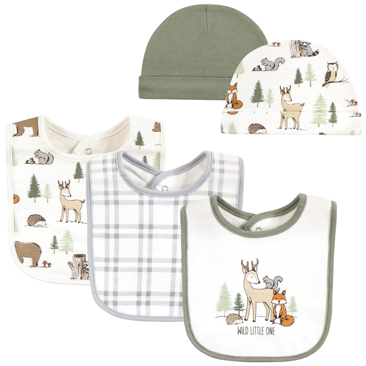 Hudson Baby Forest Animals Bib and Caps Set