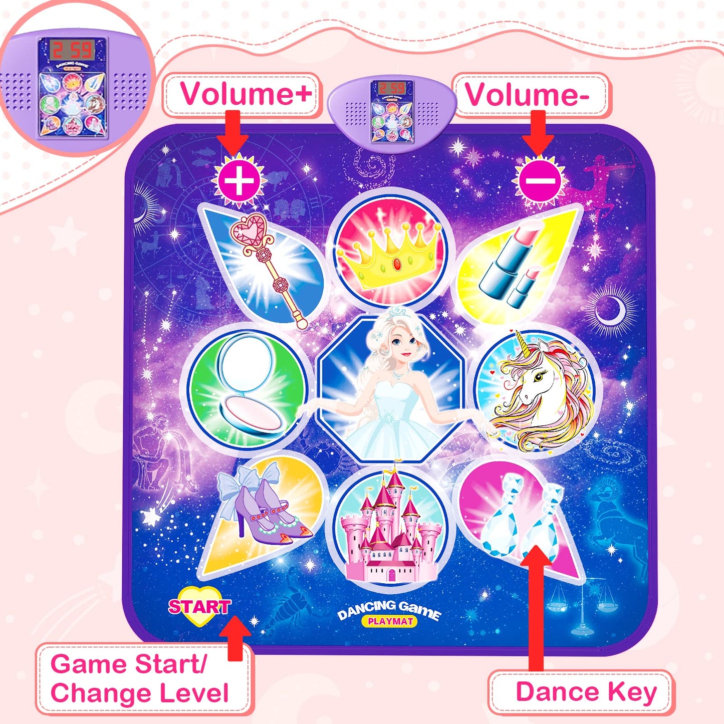 Skirfy Dance Mat, Unicorn Toys for Girls Electronic Dance Pad with 7 Games Mode, Dance Games with Touch Sensitive LED Lights, Birthday Party Games for Toddler Girls for 3-12