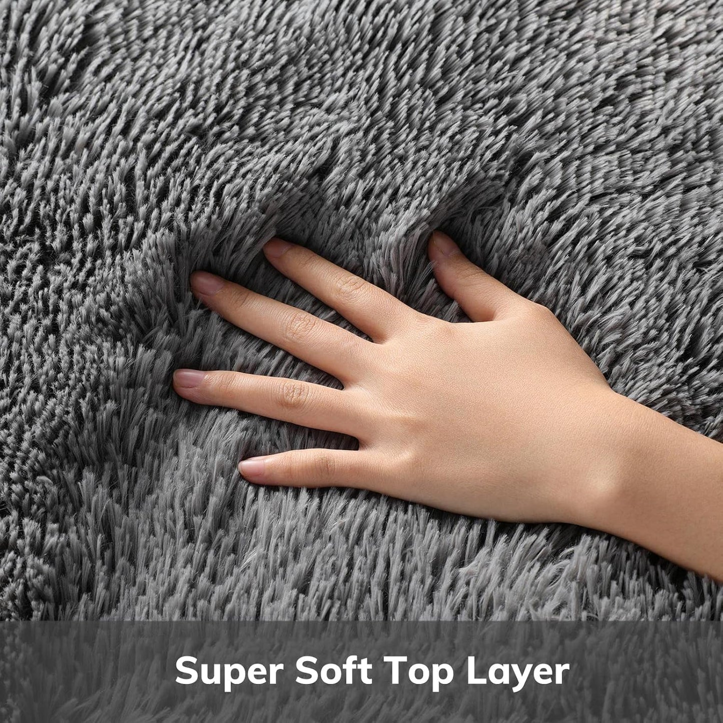 Fluffy Grey Shag Area Rug for Bedroom