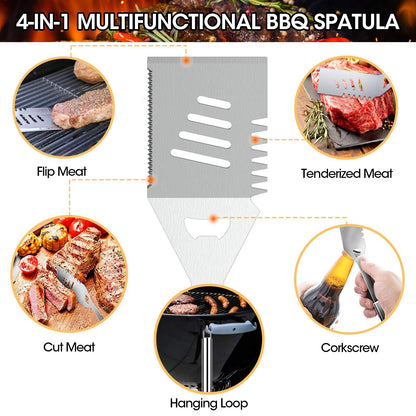 29pcs Grilling Accessories Kit for Men Women, Stainless Steel Heavy Duty BBQ Tools with Glove and Corkscrew, Grill Utensils Set in Portable Canvas Bag for Outdoor,Camping,Backyard, Perfect Grill Gift