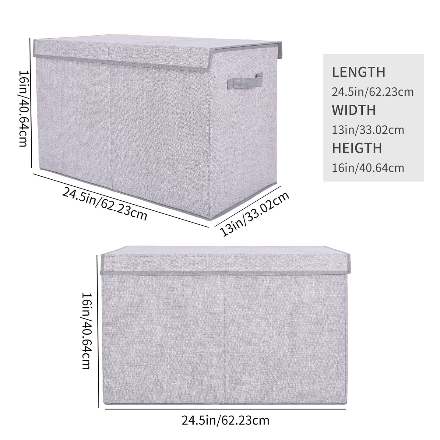 Large Toy Box Chest Storage Organizer with Lid,Collapsible Kids Toys Boxes Basket Bins with Sturdy Handles for Boys and Girls, Nursery, Playroom, Closet 25"x13" x16" (Light Grey)