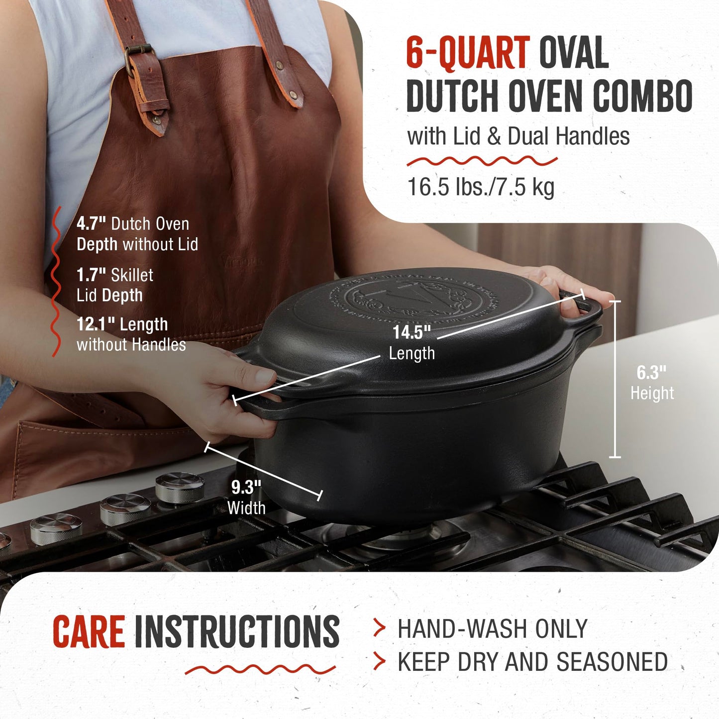 Victoria 6-Quart Cast Iron Dutch Oven Set