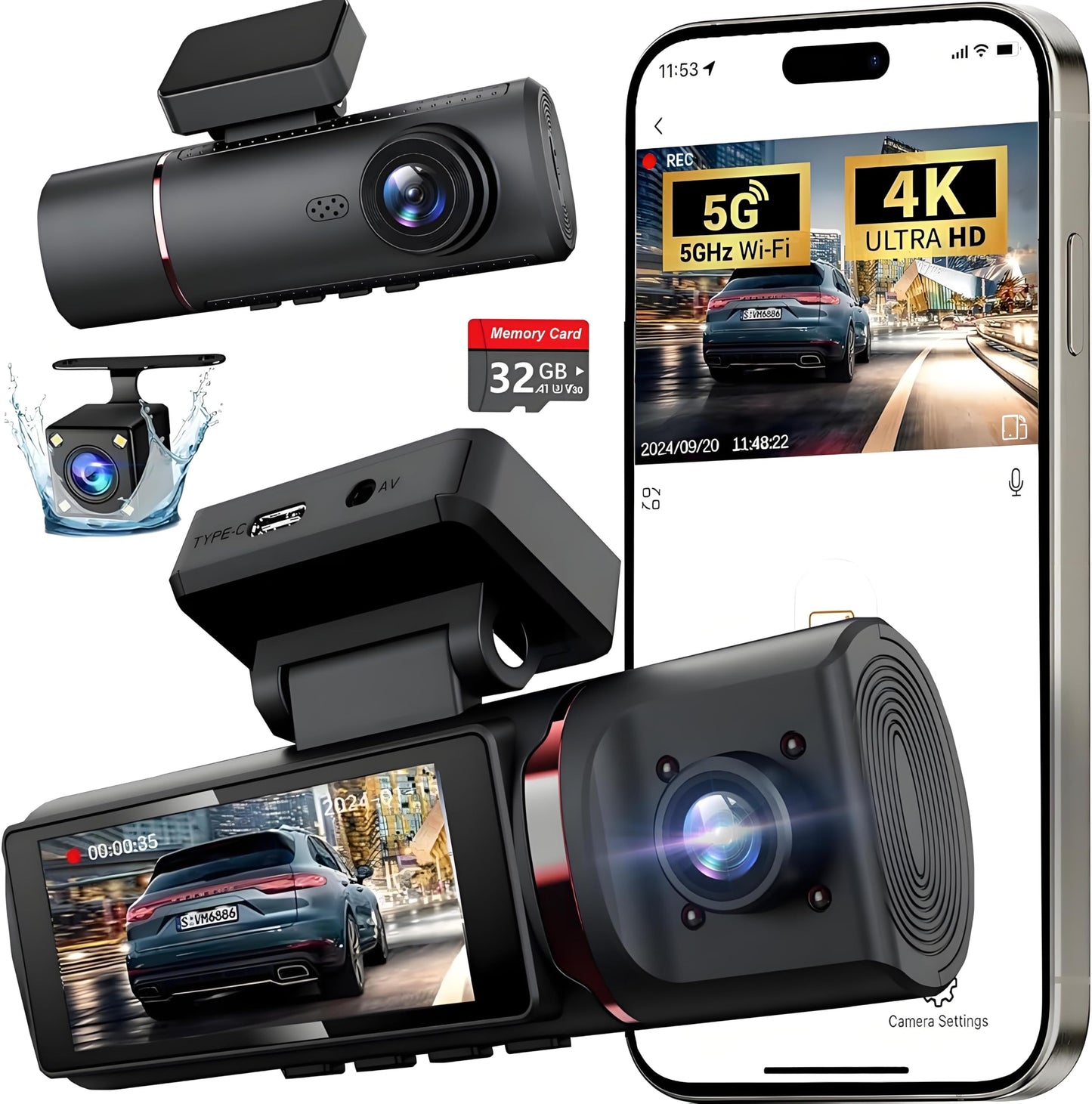3 Channel 4K Dash Cam with Night Vision