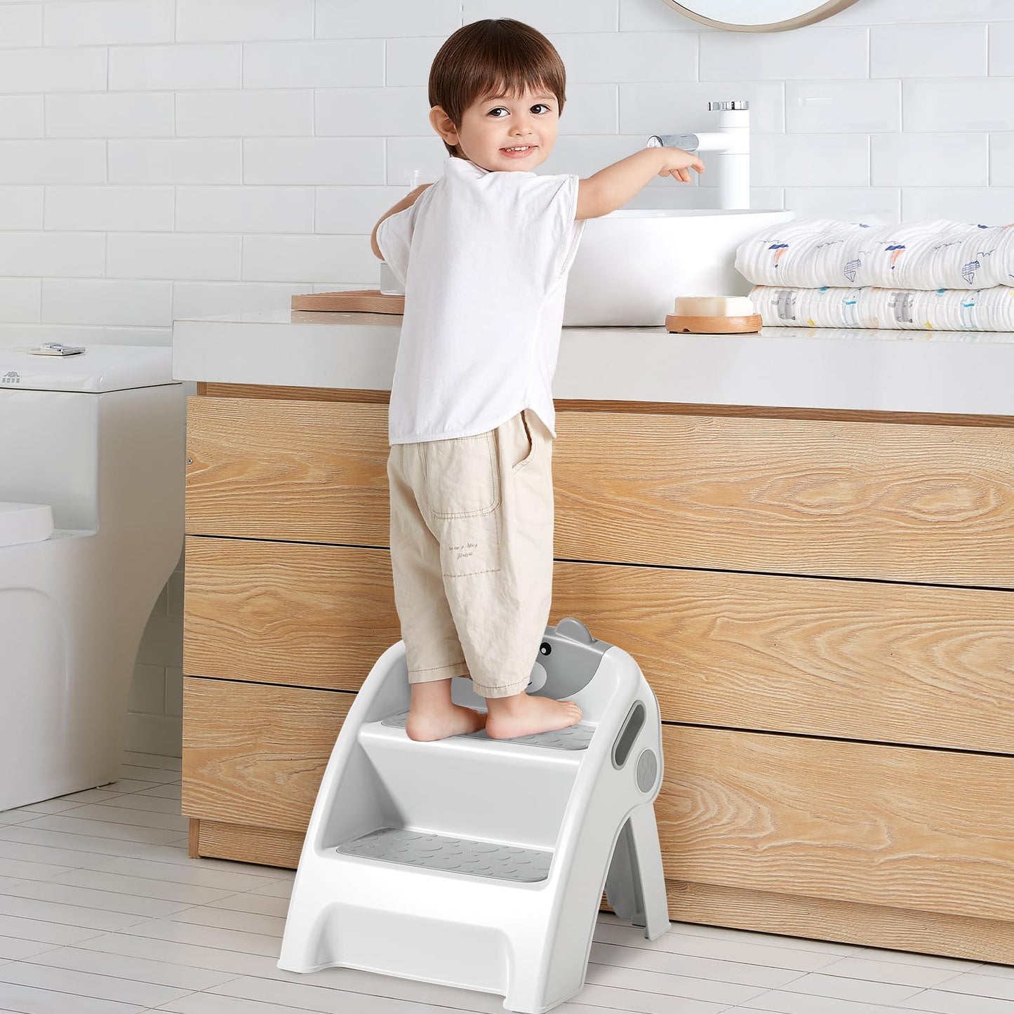 Kids Step Stool for Bathroom and Potty Training, Anti-Slip, Anti-Tip A-Frame Design with 10-Second Setup- Potty 2 Step Stool for Toddlers Wide Steps, CPC Certified for Safety and Easy Hand Washing