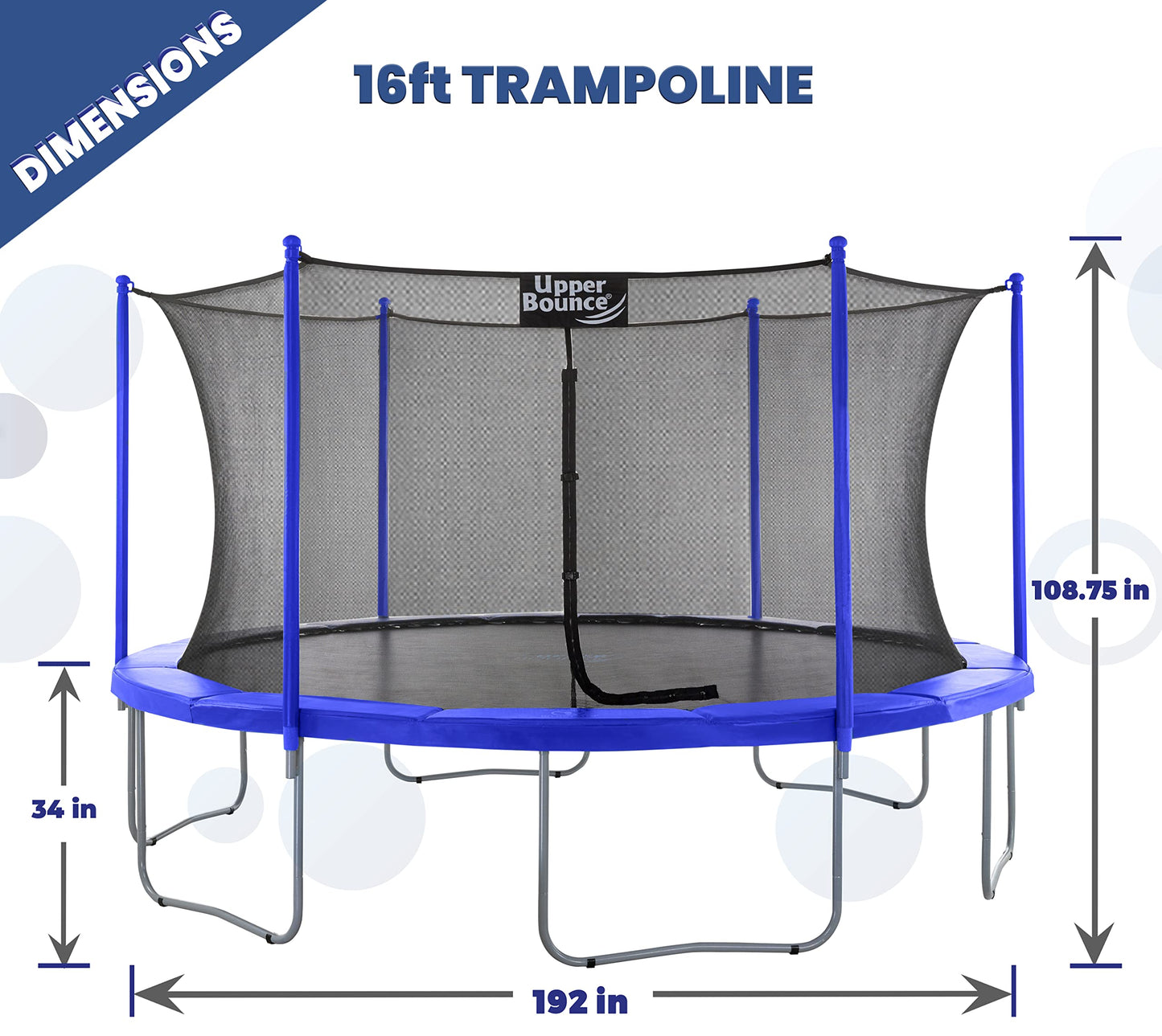 Machrus Upper Bounce Trampoline 7.5FT 9FT 10FT 12FT 14FT 15FT 16FT, Recreational Trampolines with Enclosure- ASTM Approved- Outdoor Trampoline for Kids and Adults with Safety Net and Spring Padding