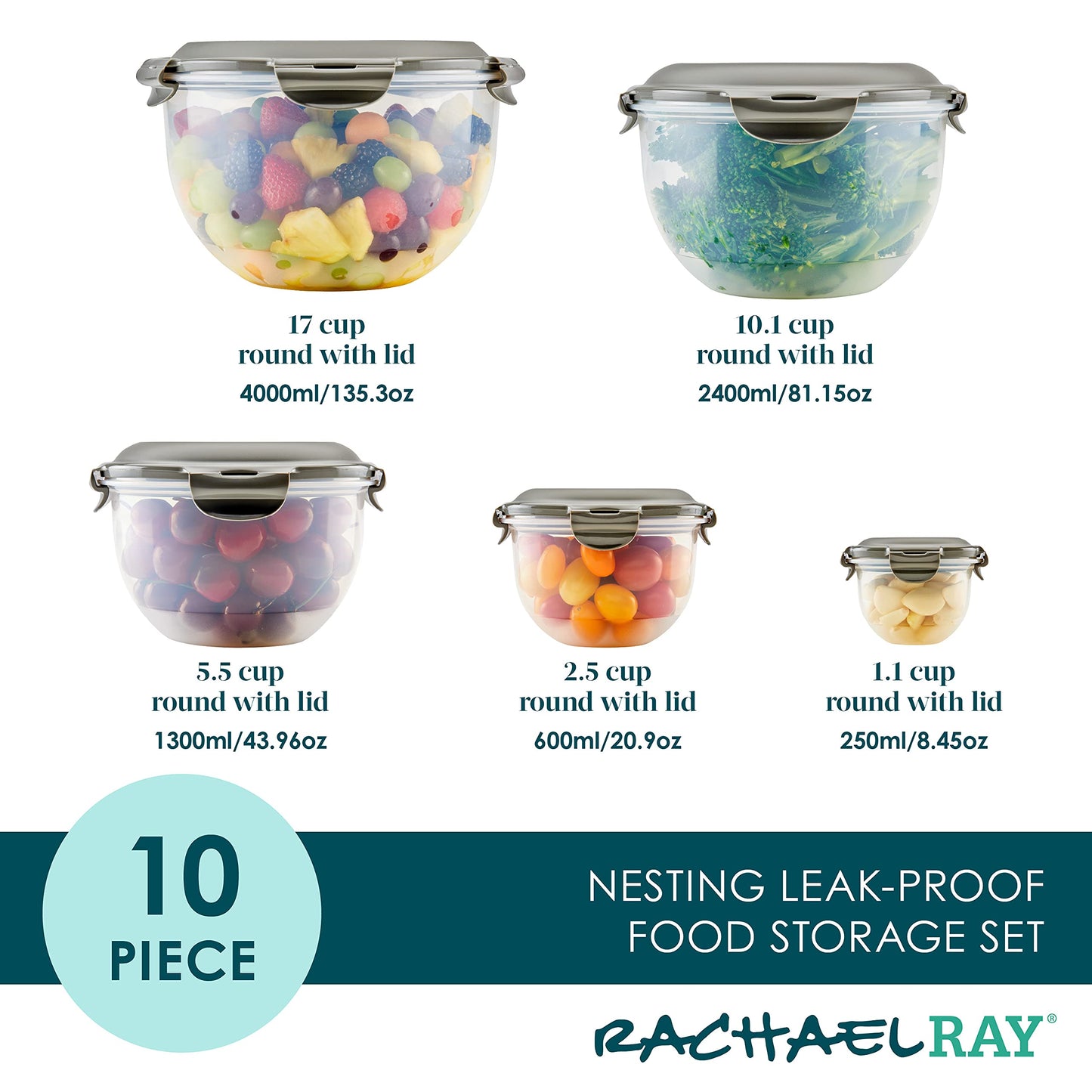 10-Piece Food Storage Container Set by Rachael Ray