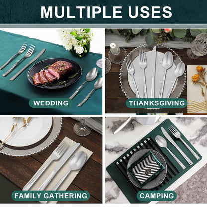 Kikbioee 20-Piece Silverware Set, Forged Stainless Steel Cutlery Set, Bevel Handle Flatware Set, Modern Mirror| Dishwasher Safe| Service for 4