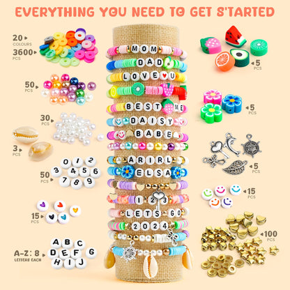 Girls Gifts Bracelet Making Kit with 20 Colors Polymer Clay Beads and Charms Letter Beads