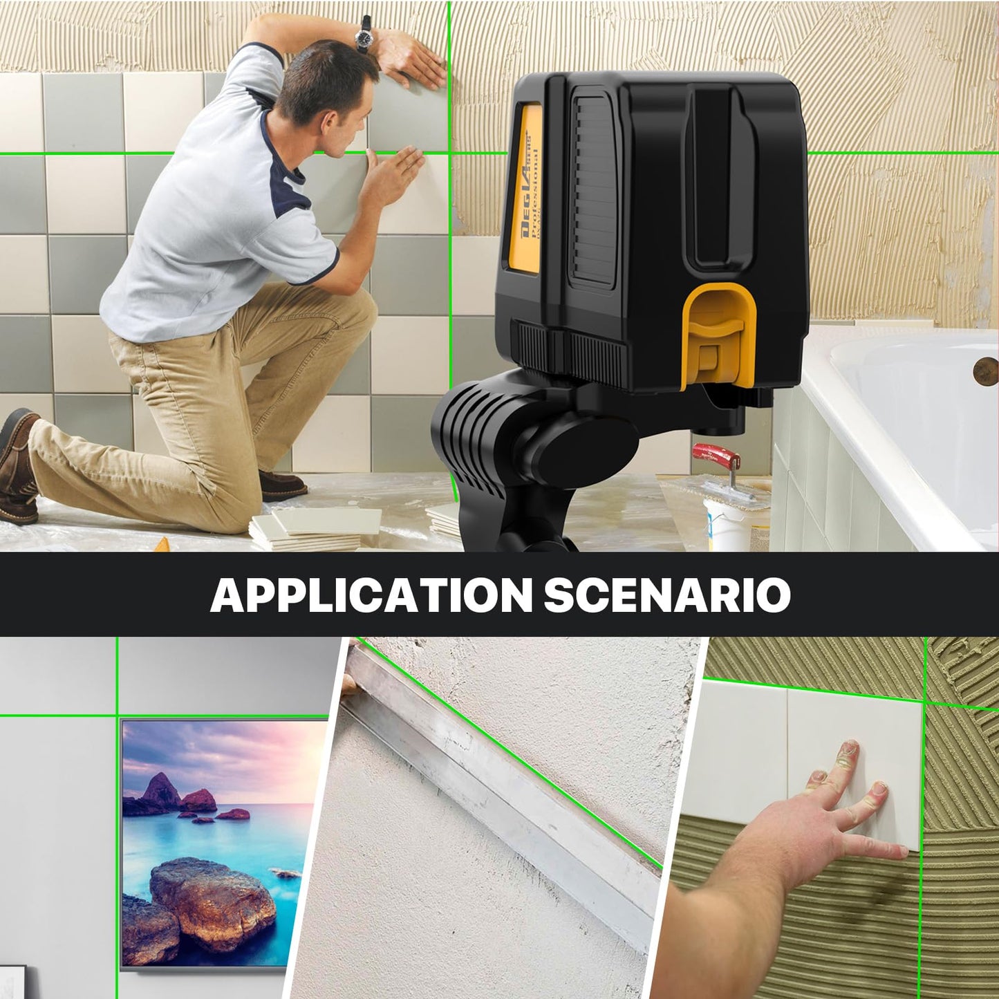 Laser Level with Tripod,DEGLASERS 100Ft Green Cross Line Self Leveling laser level,Dual-Module,Selectable Laser Lines With 4 AA Battery for Picture Hanging,Tile,Construction Indoor Project