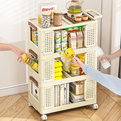 4 Tier Storage Bins with Lids, Plastic Storage Bins With Wheels, Collapsible Storage Bins With Handle, Closet Organizers and Storage