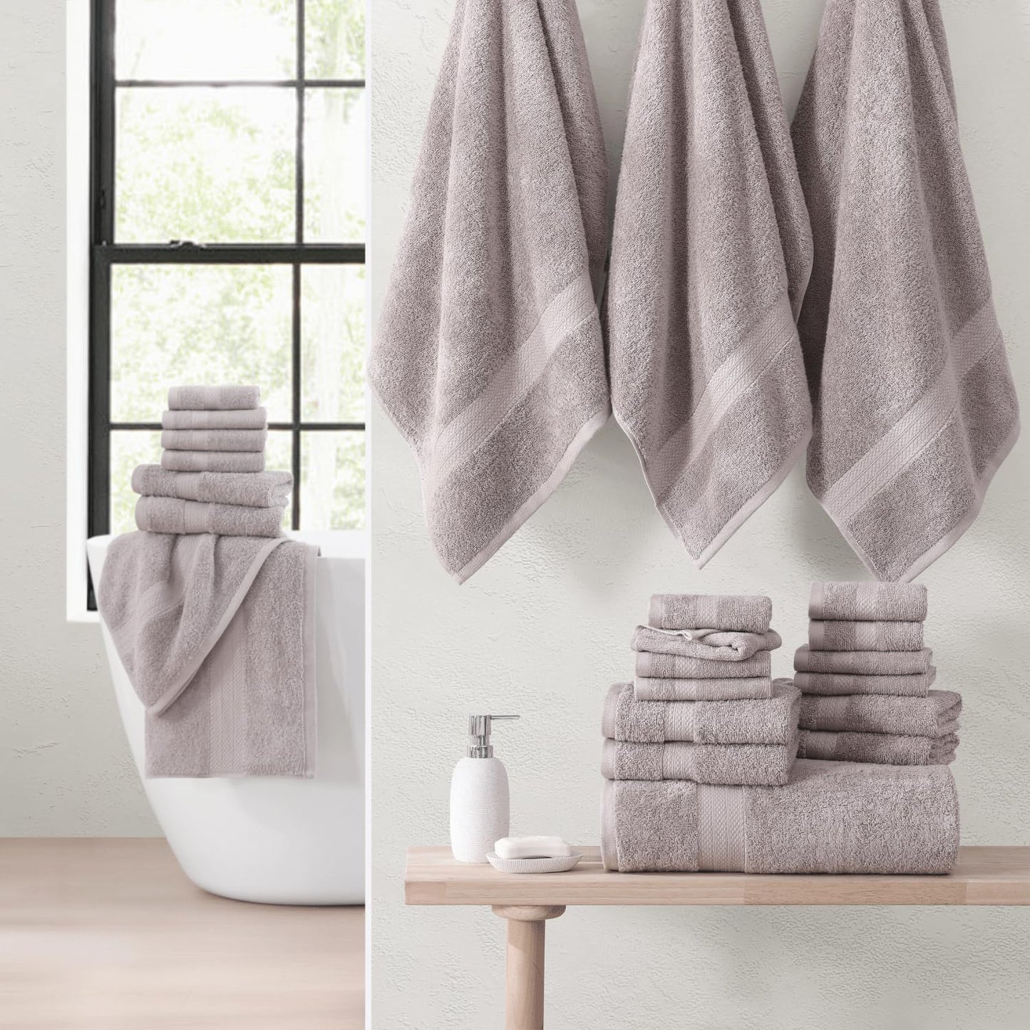 LANE LINEN 24 Piece Luxury Towels Set - 100% Cotton Towels for Bathroom, 4 Oversized Bath Towels, 2 Bath Sheets Extra Large, 6 Hand Towels, 8 Wash Cloths for Your Face, 4 Fingertip Towels - Platinum