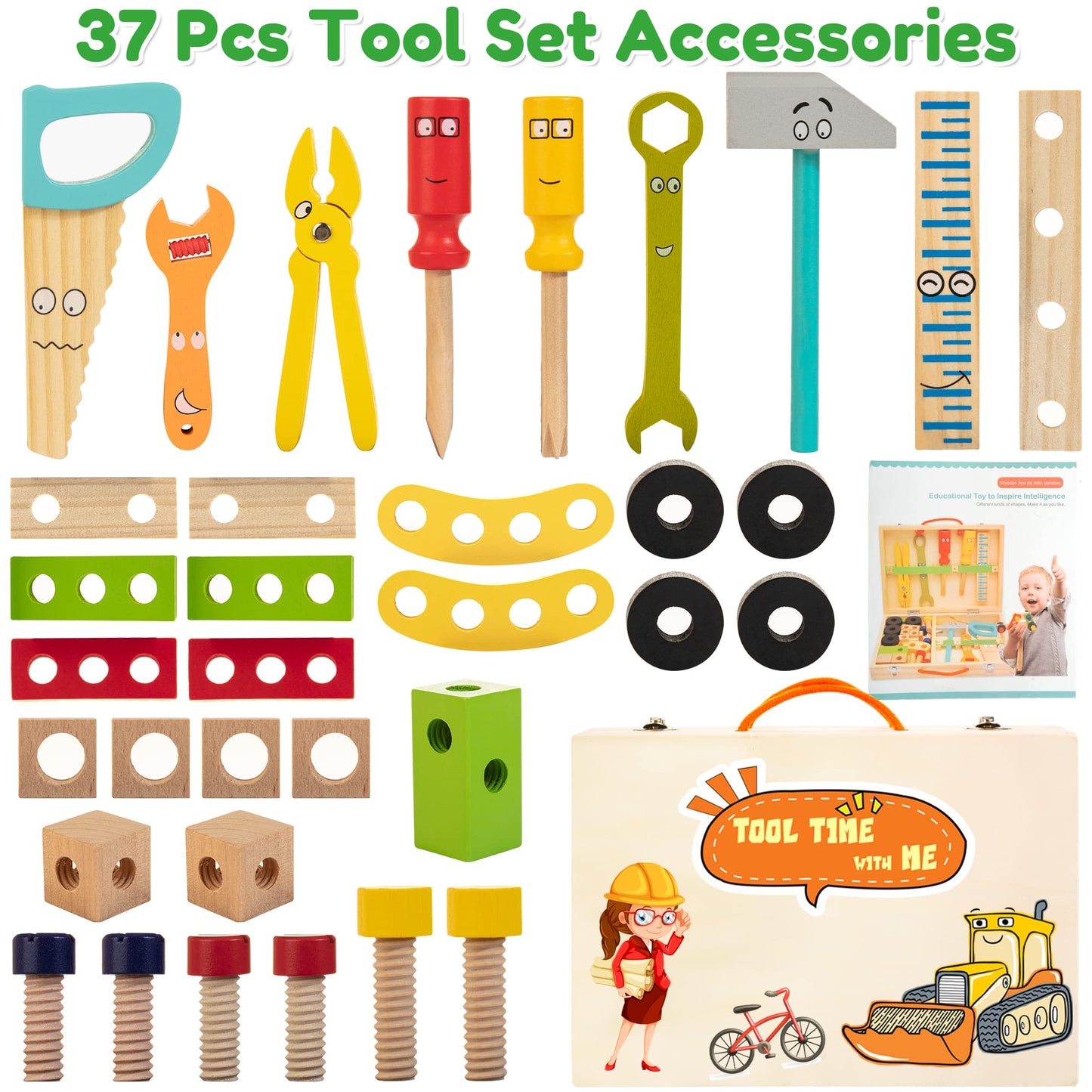 Toddler Tool Set with Toolbox & DIY Stickers