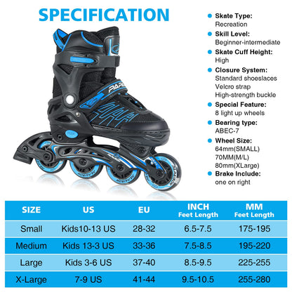 ITurnGlow Adjustable Inline Skates for Kids and Adults with Light up Wheels Beginner Skates Fun Illuminating Roller Skates for Kids Boys and Ladies