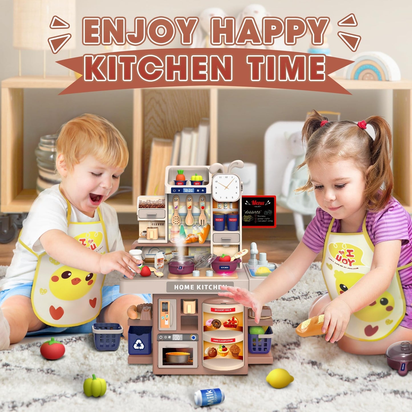 Kids Kitchen Playset with Realistic Steam & Lights