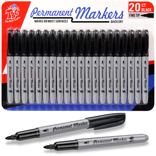 20 Pack Permanent Markers Set - Vibrant Colors, Quick-Dry