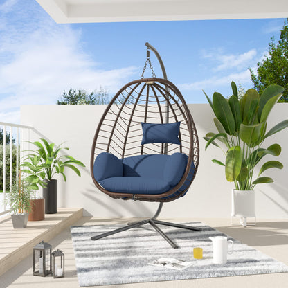UPDATE: DEAD! ALAULM Egg Swing Chair Outdoor Indoor Wicker Rattan Hanging Chair with Stand 350lbs Capacity w/Strong Frame & UV Resistant Cushions for Patio Balcony Bedroom (Dark Blue)