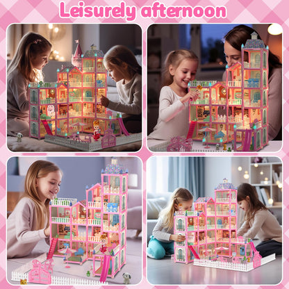 JoyZin 374Pcs Doll House for Girls, 15 Rooms Princess Playhouse with Lights, Dolls, Furniture, Accessories, Pretend Play Dream House Toys for 3 4 5 6 7 8 9 10 Years Old Kids Toddlers Gifts