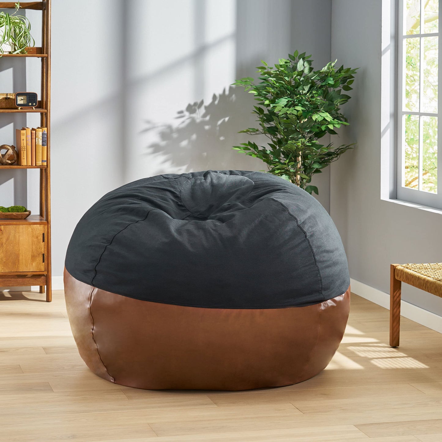 Christopher Knight Home Ohnstad Bean Bag, Black + Coffee Brown, Small