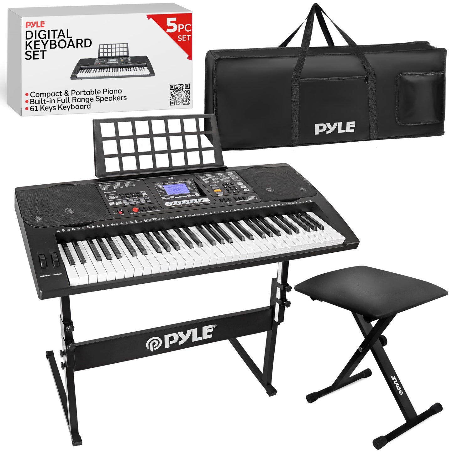 Pyle Portable 61-Key Digital Karaoke Piano With Case Stand And Stool