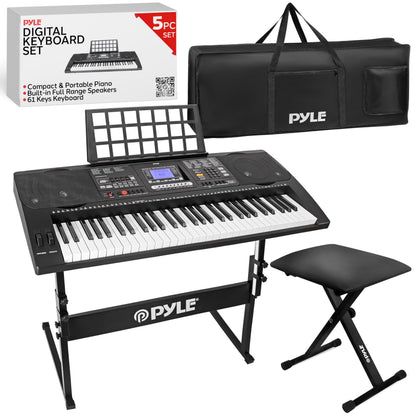Pyle Portable 61-Key Digital Karaoke Piano With Case Stand And Stool