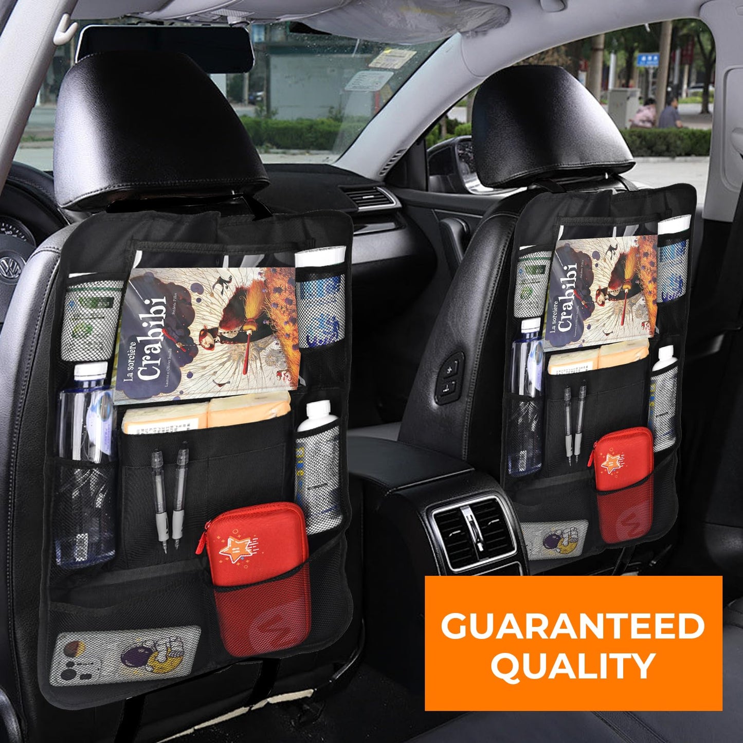 LUKCOZMO Backseat Car Organizer 2 Pack Backseat Car Organizer Back Seat Protector with Touch Screen Tablet Holder, Seat back Organizer for Kids, Waterproof Travel Accessories with 9 Storage Pockets