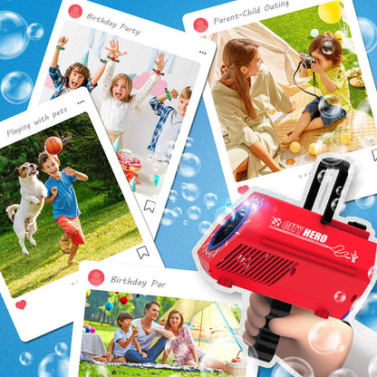 Bubble Machine for Kids - Automatic Bubble Blower 2 Modes, 30000+ Bubbles/Min, 2 in 1 Bubble Gun Toy, Rechargeable Battery - Parties Birthday Gifts for Kids Ages 3 and Up, Red