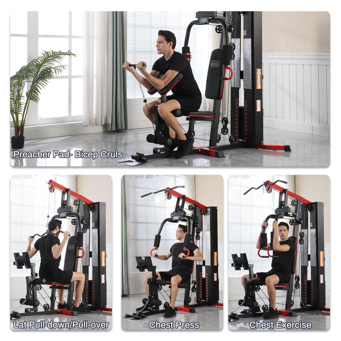 Fitvids Multifunctional Home Gym Equipment with 160 lbs Weight Stack