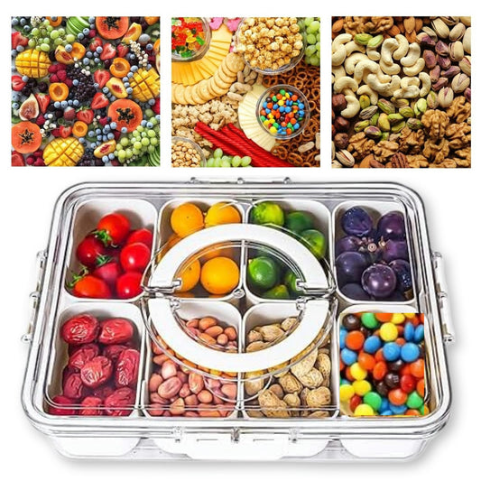 Qavinch Snackle Box Container Divided Serving Platters with Lid and Handle Divided Snackle Box for Portable Snack Box Container Tray Perfect for Fruit Candy and Treats