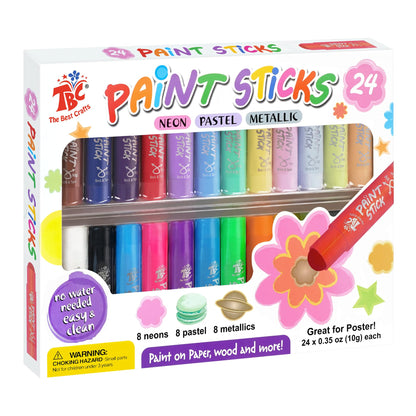Washable Tempera Paint Sticks, 24 Colors Set