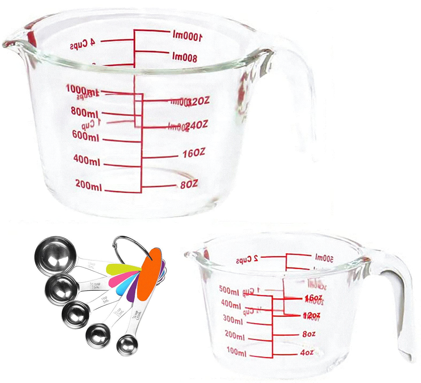 Glass Measuring Cups and Spoons Set - 34 OZ