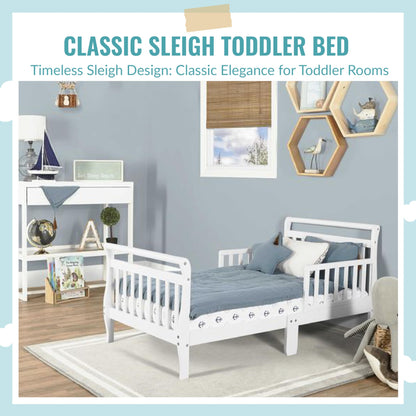 Dream On Me Classic Sleigh Toddler Bed in White, JPMA Certified, Comes with Safety Rails, Non-Toxic Finishes, Low to Floor Design, Wooden Nursery Furniture