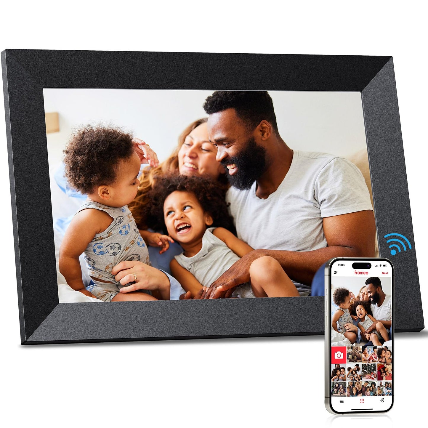 FRAMEO 10.1" Digital Picture Frame WiFi Smart Photo Frame Electronic Digital Picture Frames Load from Phone 1280x800 HD IPS Touch Screen,Auto-Rotate/Slideshow/Wall Mountable/Share Videos Photo-Black