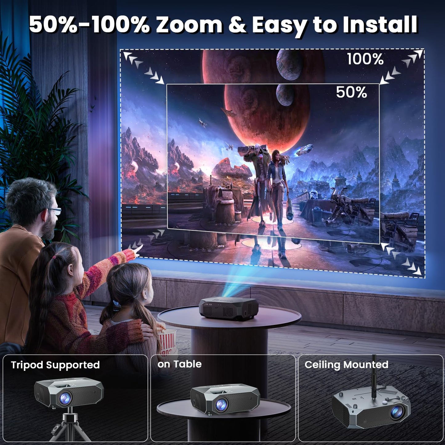 FUDONI 1080P Portable Movie Projector with WiFi