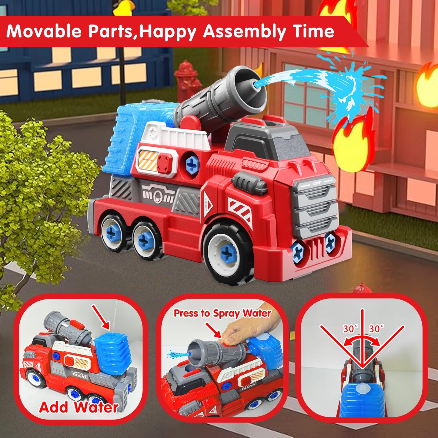 Fire Rescue Toy Truck with Electric Drill Set