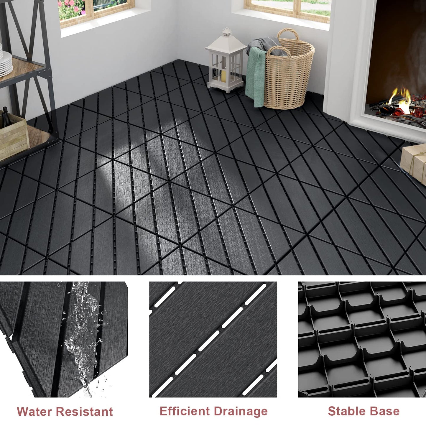 VANCASTLE Plastic Interlocking Deck Tiles, 11.8"x11.8"(Pack of 36), Patio Flooring Outdoor Waterproof All Weather Use, Outdoor Flooring for Patio Garden Poolside Front/Back Yard, Dark Grey