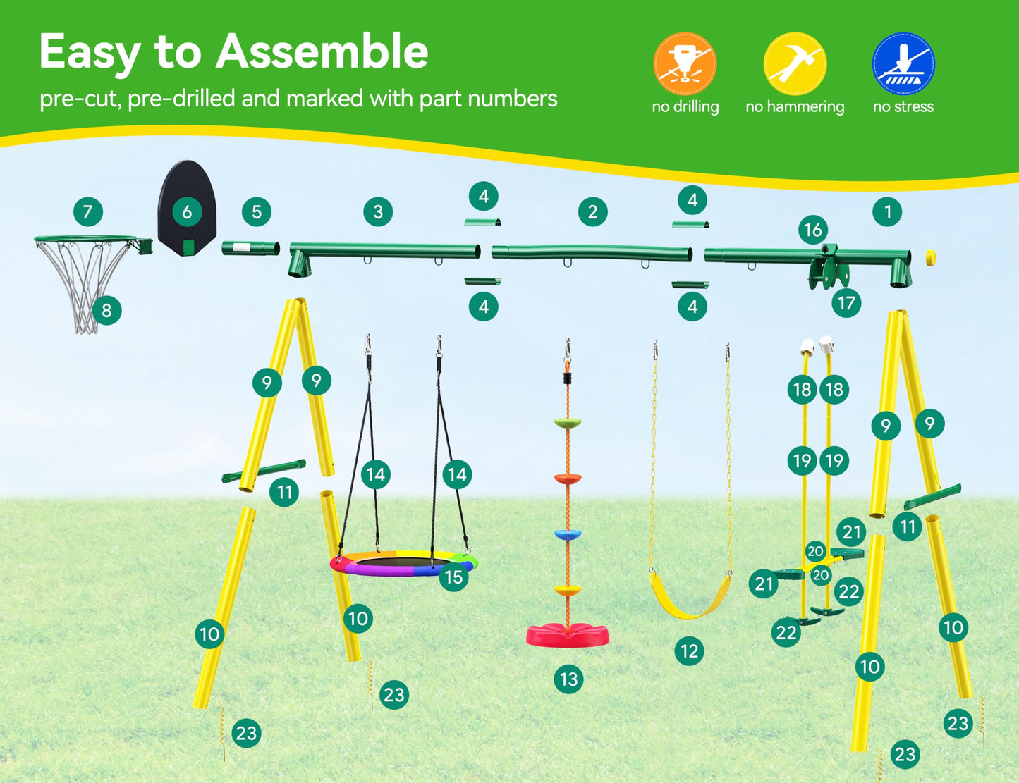 Osoeri 5-in-1 Kids Outdoor Swing Set