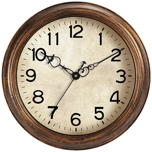 KECYET 14 Inch Wall Clocks Battery Operated Large Silent Non-Ticking Wall Clock Vintage Retro Rustic Style Decorative for Kitchen, Living Room, Bathroom, Bedroom(Gold)
